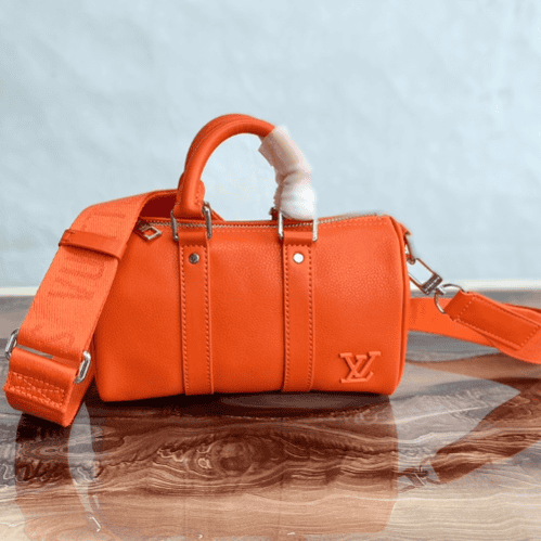 Louis Vuitton Grained Calfskin Aerogram Keepall XS - Orange 32451 | Sandra Bags