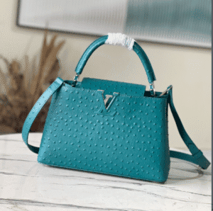 Louis Vuitton Medium-Sized Capucines Ostrich Leather Handbag - Blue 45612 | Sandra Bags