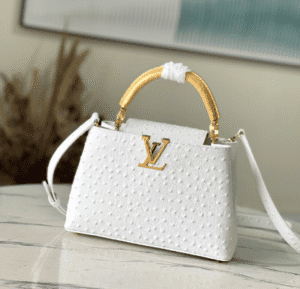 Louis Vuitton Small Capucines Ostrich Leather Handbag - White 16621 | Sandra Bags