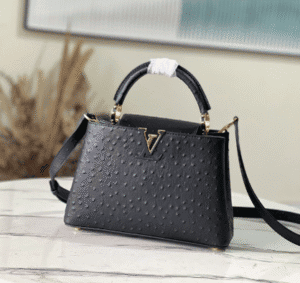 Louis Vuitton Small Capucines Ostrich Leather Handbag - Black 74205 | Sandra Bags