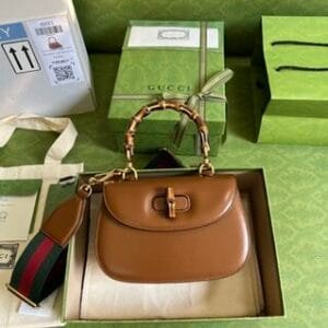 Gucci Leather Bamboo Small Handbag - Brown 29466 | Sandra Bags