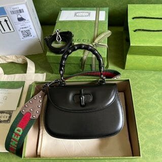 Gucci Leather Bamboo Small Handbag - Black 82068 | Sandra Bags