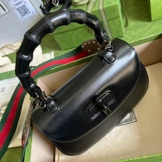 Gucci Leather Bamboo Small Handbag - Black 82068 | Sandra Bags - Image 3