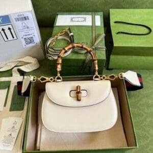 Gucci Leather Bamboo Small Handbag - White 20990 | Sandra Bags