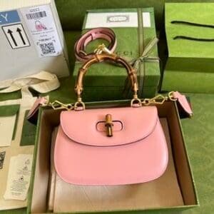 Gucci Leather  Bamboo Mini Handbag - Pink 32581 | Sandra Bags
