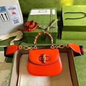 Gucci Leather Bamboo Mini Handbag - Orange 39327 | Sandra Bags
