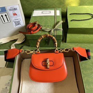 Gucci Leather Bamboo Mini Handbag - Orange 39327 | Sandra Bags