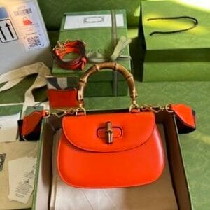 Gucci Leather Bamboo  Small Handbag - Orange 21477 | Sandra Bags