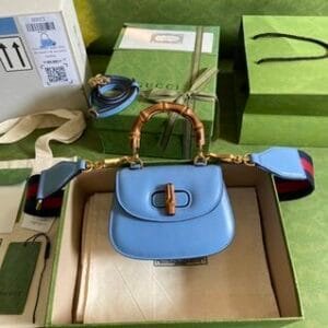 Gucci Leather  Bamboo Mini Handbag - Blue 36934 | Sandra Bags