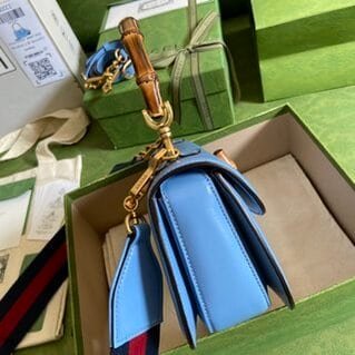 Gucci Leather Bamboo Small Handbag - Blue 90868 | Sandra Bags - Image 4