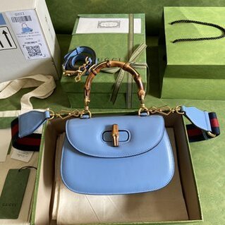 Gucci Leather Bamboo Small Handbag - Blue 90868 | Sandra Bags