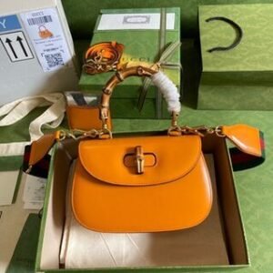 Gucci Leather Bamboo  Small Handbag - Orange 75802 | Sandra Bags