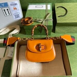 Gucci Leather Bamboo Mini Handbag - Orange 32714 | Sandra Bags