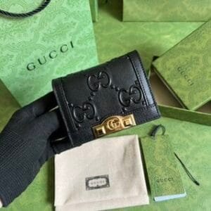 Gucci Leather Card Holder Wallet - Black 43131 | Sandra Bags