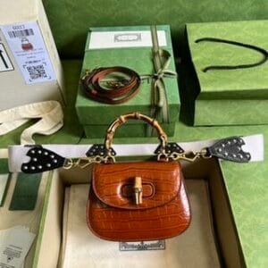Gucci Bamboo Gongyan Handbag - Brown 25523 | Sandra Bags
