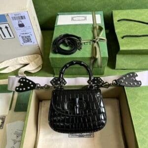 Gucci Bamboo Leather Handbag - Black 69983 | Sandra Bags