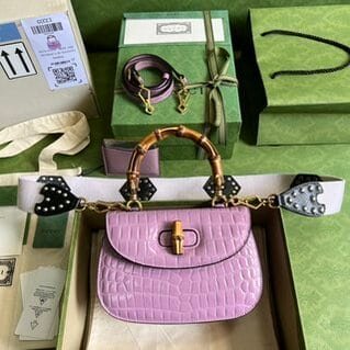 Gucci Bamboo Crocodile Handbag - Purple 94906 | Sandra Bags