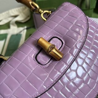 Gucci Bamboo Crocodile Handbag - Purple 94906 | Sandra Bags - Image 4