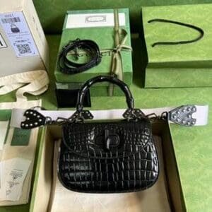 Gucci Crocodile Leather Bamboo Handbag - Black 94530 | Sandra Bags