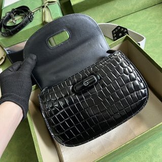 Gucci Crocodile Leather Bamboo Handbag - Black 94530 | Sandra Bags - Image 3