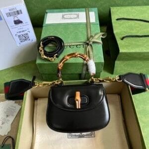 Gucci Leather Bronze Mini Handbag - Black 25923 | Sandra Bags