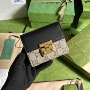 Gucci GG Supreme Black Leather Padlock Wallet 56032 | Sandra Bags