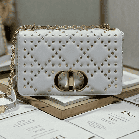 Dior Medium Caro Handbag - Pentagonal Star White Gold Buckle 78173 | Sandra Bags