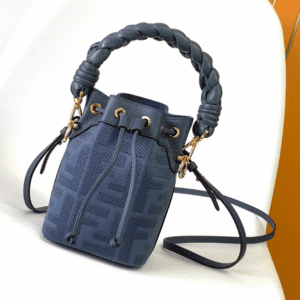 Fendi Mon Tresor Mini FF Embroidered Bucket Bag - Blue 73778 | Sandra Bags