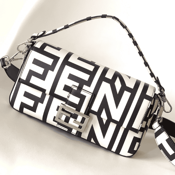 Fendi Roma and Marc Baguette Classic Medium HandBag - Black/White 12239 | Sandra Bags