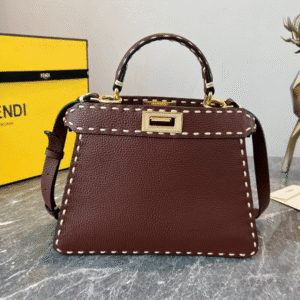Fendi Signature Peekaboo I See U Small Handbag - Maroon 88875 | Sandra Bags