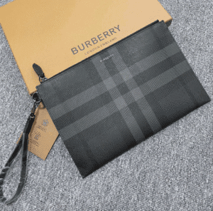 Burberry Charcoal Check Large Zip Pouch - Black 10765 | Sandra Bags
