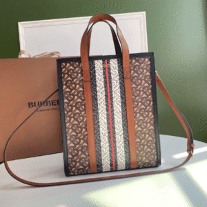 Burberry Monogram Stripe E-Canvas Portrait Tote Bag 96320 | Sandra Bags