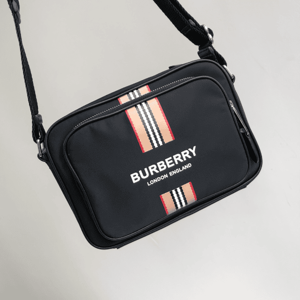 Burberry Striped Printed Nylon Camera Bag - Black 59664 | Sandra Bags