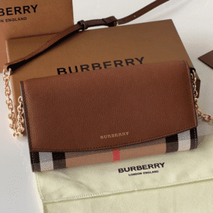 Burberry Horseferry Plaid Chain Wallet - Brown 33365 | Sandra Bags