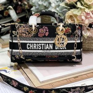 Dior Medium Lady D-Joy Embroidered Handbag - Black Flowers 10483 | Sandra Bags