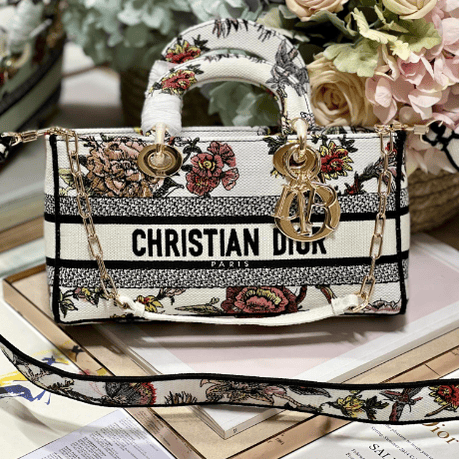 Dior Medium Lady D-Joy Embroidered Handbag - White Flowers 32596 | Sandra Bags