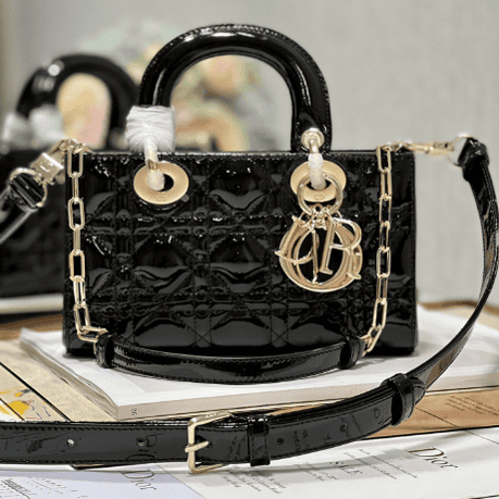 Dior Medium Horizontal Diana Bag - Black Gold Buckle 31733 | Sandra Bags