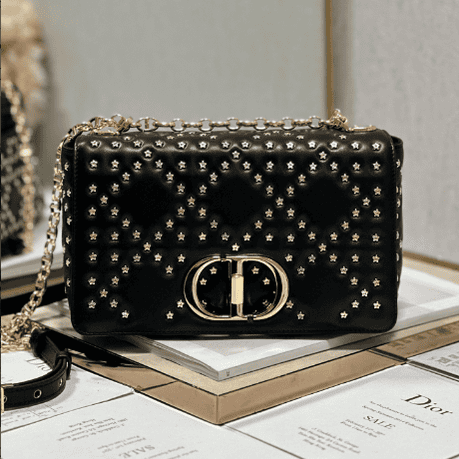 Dior Medium Caro Handbag - Pentagonal Star Black Gold Buckle 91884 | Sandra Bags