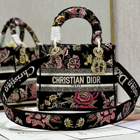 Dior Lady Embroidered Diana Bag - Black Peony Flowerza 67158 | Sandra Bags