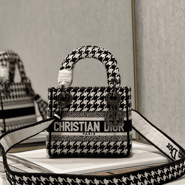 Dior Lᴀᴅʏ Embroidered Diana Bag - Houndstooth 24588 | Sandra Bags