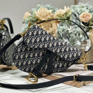 Dior Large Saddle Handbag - Blue Cloth With Leather 44133 | Sandra Bags