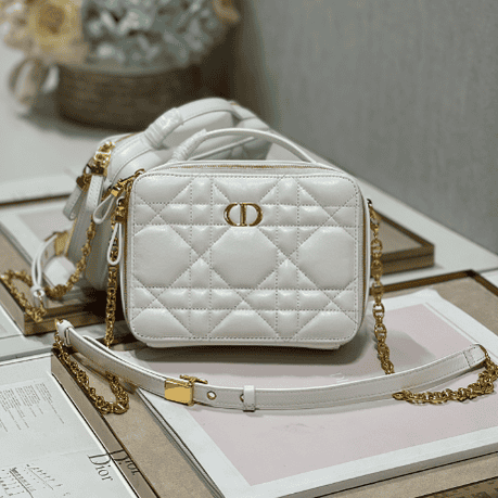 Dior Caro Box Chain Handbag - White 42024 | Sandra Bags