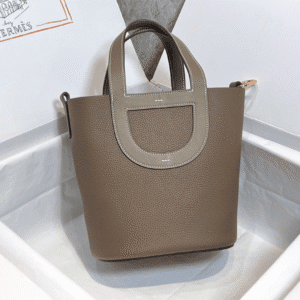 Hermes Pig Nose Vegetable Basket Bag - Elephant Gray Gold Buckle 11336 | Sandra Bags