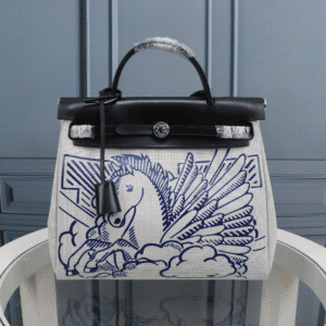 Hermes Blue Horse Inside Seam Cloth Bag - Black 28584 | Sandra Bags