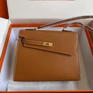 Hermes Kelly Pochette Handbag - Golden Brown 91450 | Sandra Bags