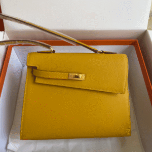 Hermes Kelly Pochette Handbag - Amber Yellow 42781 | Sandra Bags