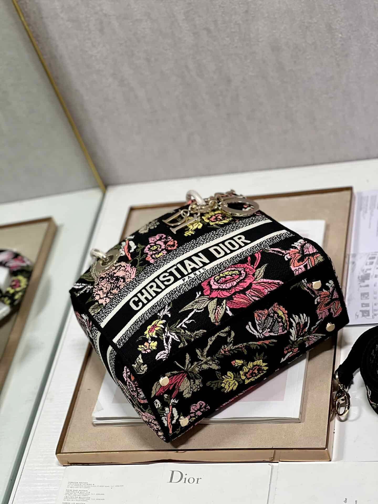 Dior Lady Embroidered Diana Bag - Black Peony Flowerza 67158 | Sandra Bags - Image 4
