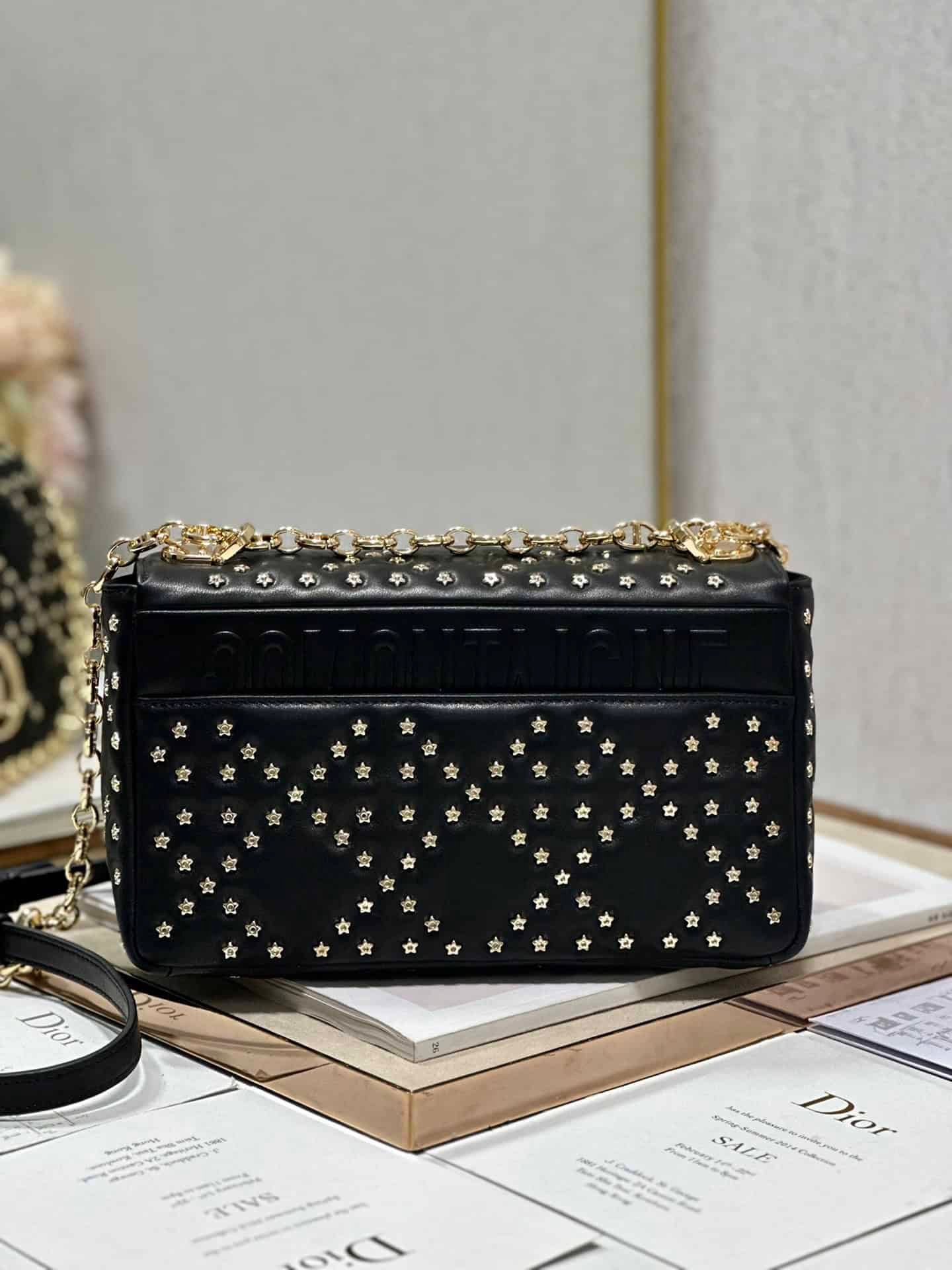 Dior Medium Caro Handbag - Pentagonal Star Black Gold Buckle 91884 | Sandra Bags - Image 4