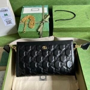 Gucci GG Matelasse Leather Shoulder Bag - Black 77491 | Sandra Bags