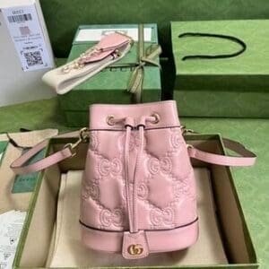Gucci GG Matelasse Leather Mini Bucket Bag - Pink 65559 | Sandra Bags